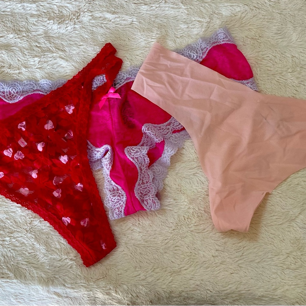 Victoria's Secret Red and Pink Lace Panties Bundle Coquette Feminine